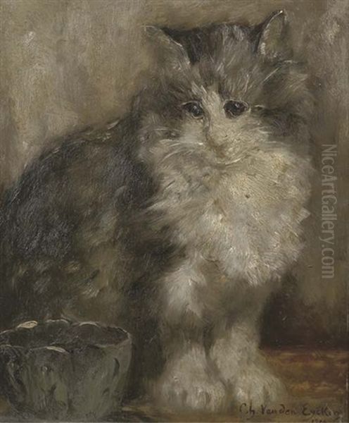 The Contented Cat Oil Painting by Charles van den Eycken I