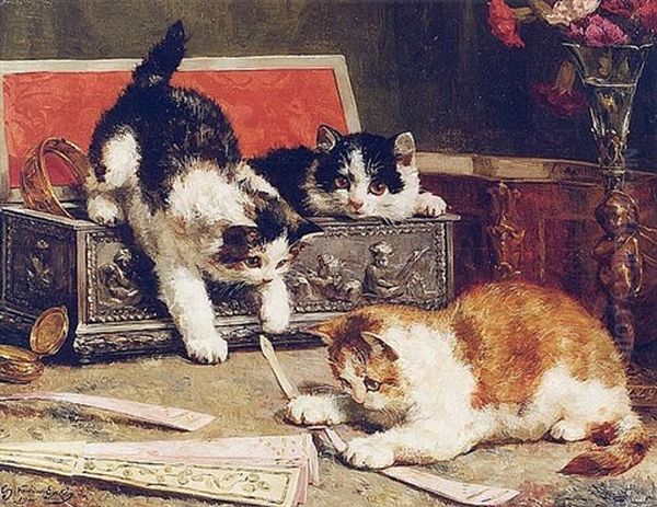 Chat: A Difficult Catch Oil Painting by Charles van den Eycken