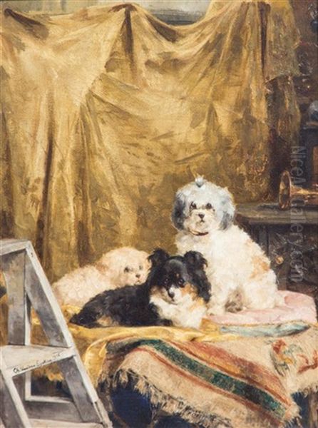 Untitled (puppies) Oil Painting by Charles van den Eycken