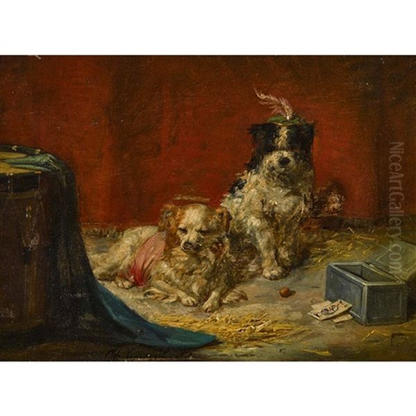 Zwei Schosshundchen Oil Painting by Charles van den Eycken