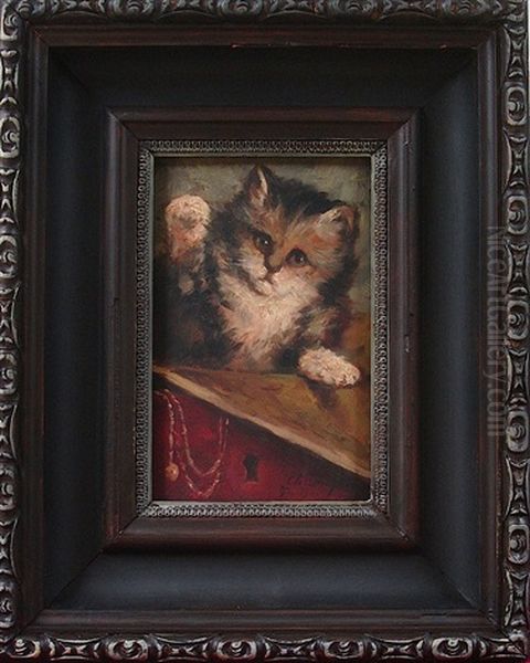 Playful Kitten Oil Painting by Charles van den Eycken