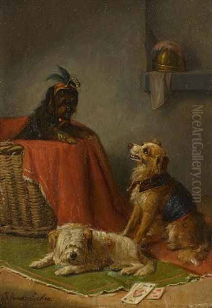 Performing Dogs Oil Painting by Charles van den Eycken