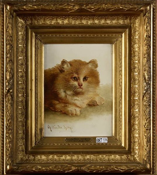 Chat Oil Painting by Charles van den Eycken