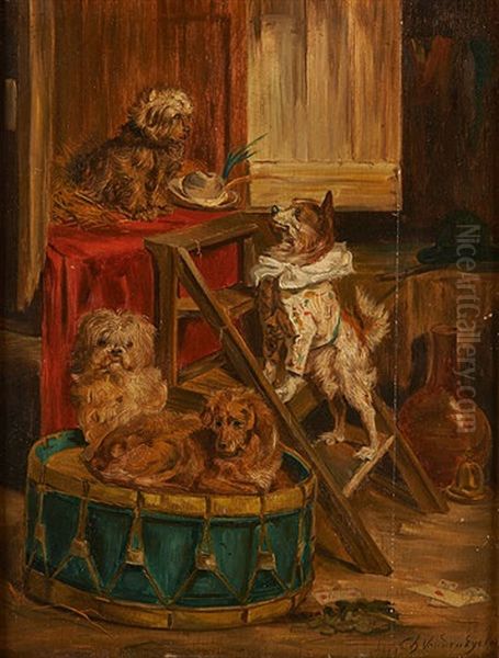 Chien Savant Oil Painting by Charles van den Eycken