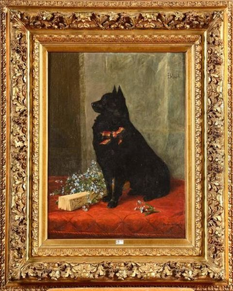 Portrait Du Chien Black Oil Painting by Charles van den Eycken