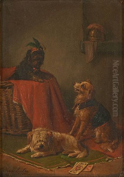 Les Chiens Savants Oil Painting by Charles van den Eycken