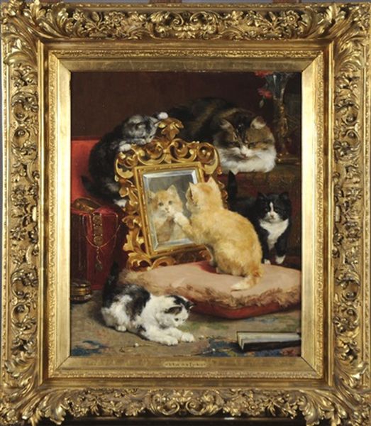 Chat Jouant Oil Painting by Charles van den Eycken