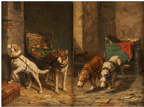 Attelages De Chiens (2 Works) Oil Painting by Charles van den Eycken