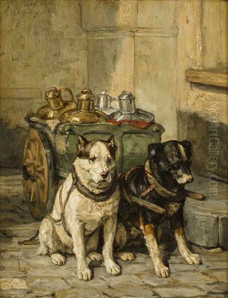 Cart Dogs Oil Painting by Charles van den Eycken