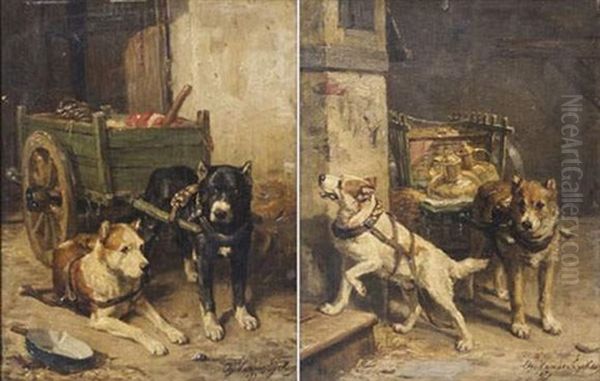 Traineaux De Chiens (pair) Oil Painting by Charles van den Eycken