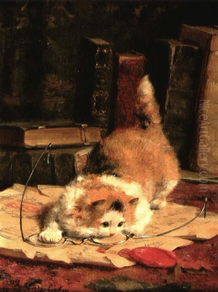 Chat Aux Lunettes Oil Painting by Charles van den Eycken