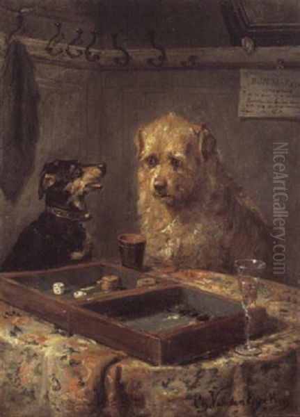 Interieur Met Twee Honden Oil Painting by Charles van den Eycken