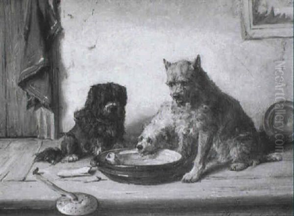 A Shared Meal Oil Painting by Charles van den Eycken