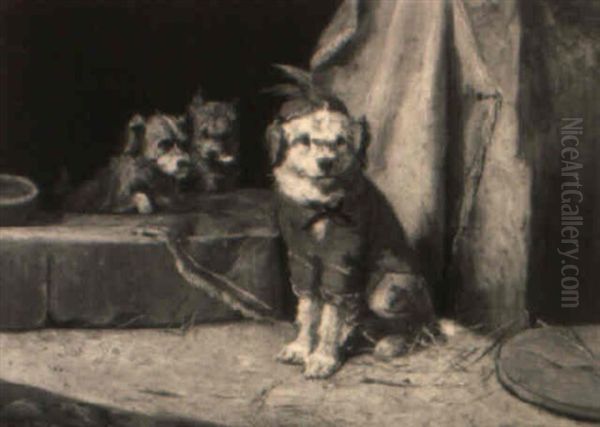 Dogs Oil Painting by Charles van den Eycken