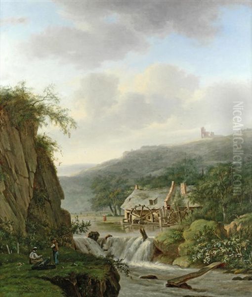 Figures By A Water Mill Oil Painting by Arnoldus Johannes Eymer