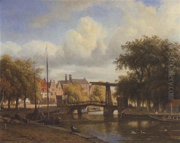 Blick Auf Eine Gracht Mit Zugbrucke (in Amsterdam?) Oil Painting by Arnoldus Johannes Eymer