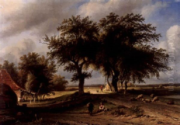 Sommerlandschaft Mit Figuren Und Schafen Oil Painting by Arnoldus Johannes Eymer