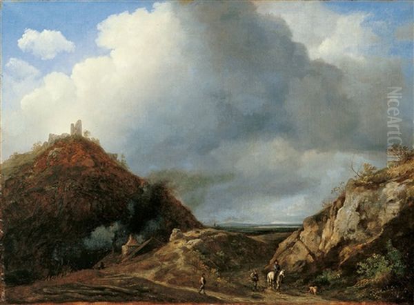 Hugelige Landschaft Mit Burgruine Oil Painting by Christian Friedrich Ezdorf