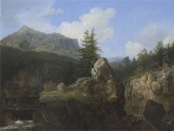 Felsiges Gebirgstal Mit Einer Sagemuhle Oil Painting by Christian Friedrich Ezdorf