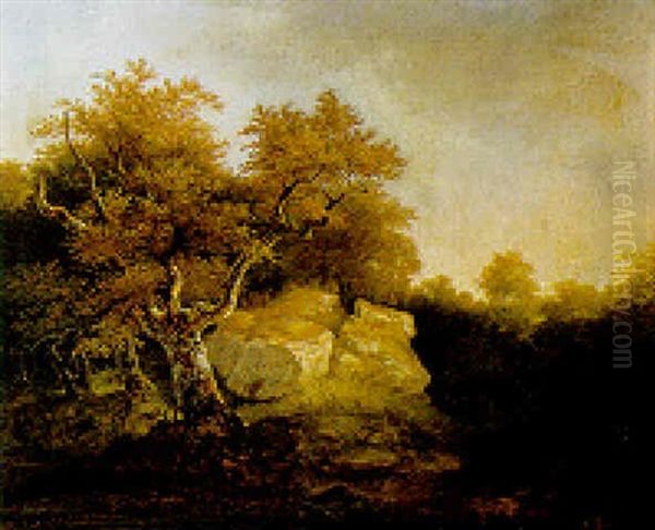 A Wooded Landscape Oil Painting by Christian Friedrich Ezdorf