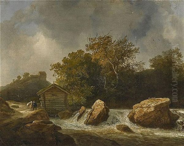 Nordische Flusslandschaft Mit Stromschnelle Oil Painting by Johann Christian Michael Ezdorf