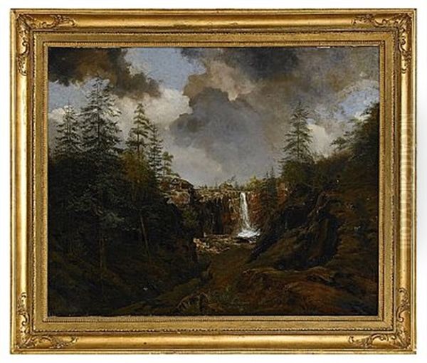 Bergslandskap Med Vattenfall Oil Painting by Johann Christian Michael Ezdorf