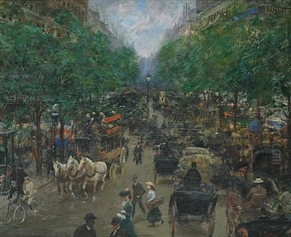 Boulevard In Paris Oil Painting by Fabio Fabbi