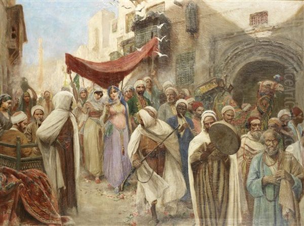 A Wedding Procession In Cairo Oil Painting by Fabio Fabbi