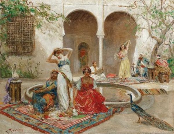 Dancing In The Harem Courtyard Oil Painting by Fabio Fabbi