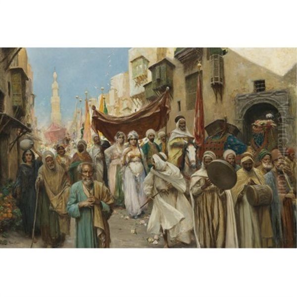 A Wedding Procession In Cairo Oil Painting by Fabio Fabbi