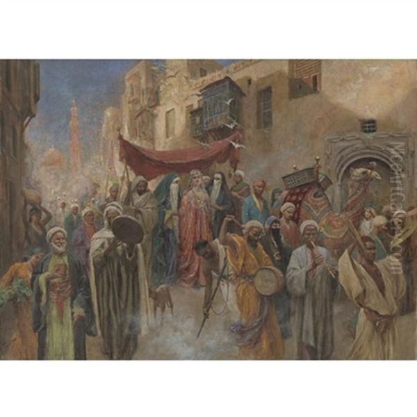 A Wedding Procession Oil Painting by Fabio Fabbi