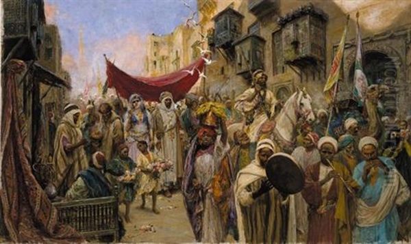 An Oriental Procession Oil Painting by Fabio Fabbi