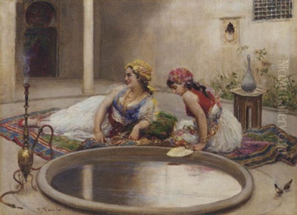 Reclining Odalisques By A Reflecting Pool Oil Painting by Fabio Fabbi