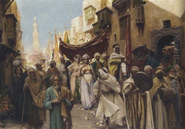 A Wedding Procession Oil Painting by Fabio Fabbi