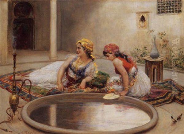 Two Harem Girls At A Reflecting Pool Oil Painting by Fabio Fabbi