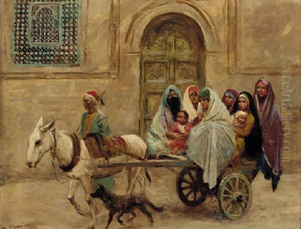 An Arab Family On A Donkey Drawn Cart Oil Painting by Fabio Fabbi