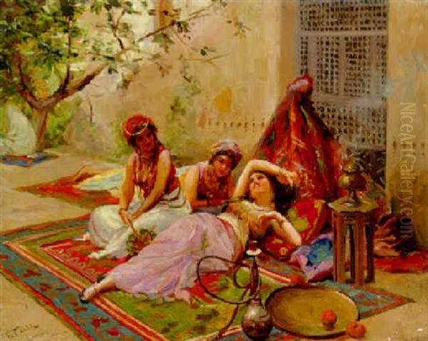 Oriental Girls Resting Beneath A Tree Oil Painting by Fabio Fabbi