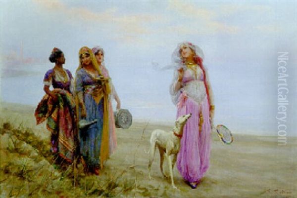 Harem Women On The Beach Oil Painting by Fabio Fabbi