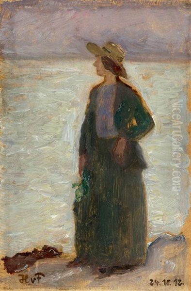 Elegante Dame Beim Strandspaziergang Oil Painting by Hans Von Faber Du Faur