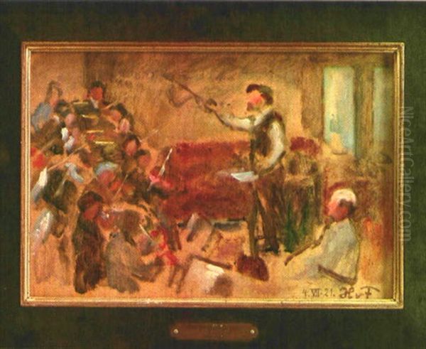 Orchesterprobe In Schloss Nymphenburg Oil Painting by Hans Von Faber Du Faur