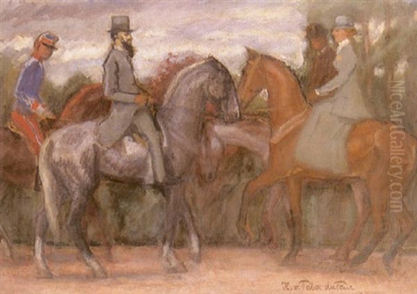 Riders In A Park Oil Painting by Hans Von Faber Du Faur