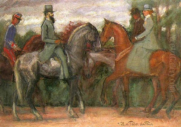 Riders In A Park Oil Painting by Hans Von Faber Du Faur