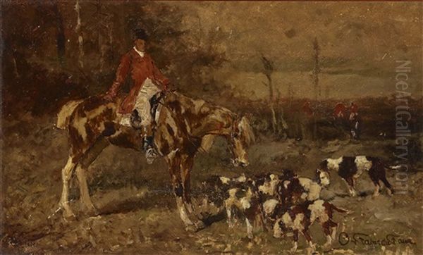 Hunting Rider With Hounds Oil Painting by Otto Von Faber Du Faur