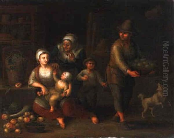 Peasants Preparing Fruit And Plucking Birds In An Interior Oil Painting by Johann Faber