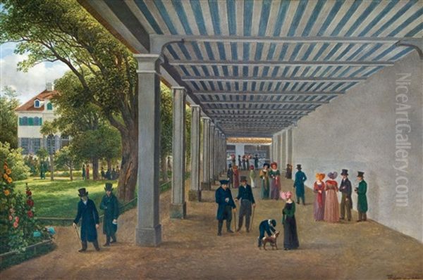 Dr. Struwes Trinkhalle In Teplitz-schonau Mit Kurgasten Oil Painting by Karl Gottfried Traugott Faber