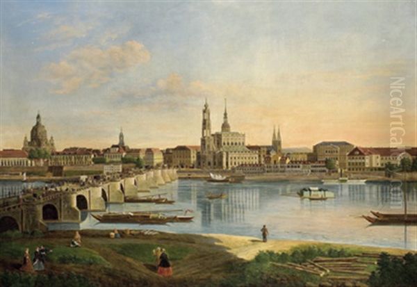 Blick Auf Die Stadt Dresden Vom Rechten Elbufer Oil Painting by Karl Gottfried Traugott Faber