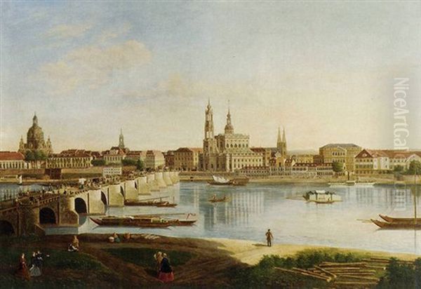 Dresden From The Right Back Of The Elbe Below The August Bridge by Karl Gottfried Traugott Faber