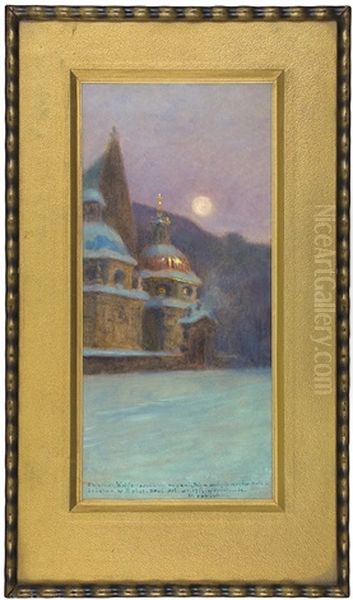 Cracow Cathedral In The Moon Aura Oil Painting by Stanislaw Poraj Fabijanski