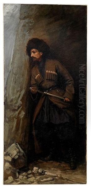 Cossack Withdrawing His Shashka Oil Painting by Stanislaw Poraj Fabijanski