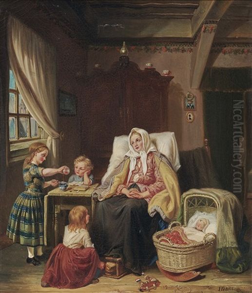 Mother With Her Children Oil Painting by Jan Fabius